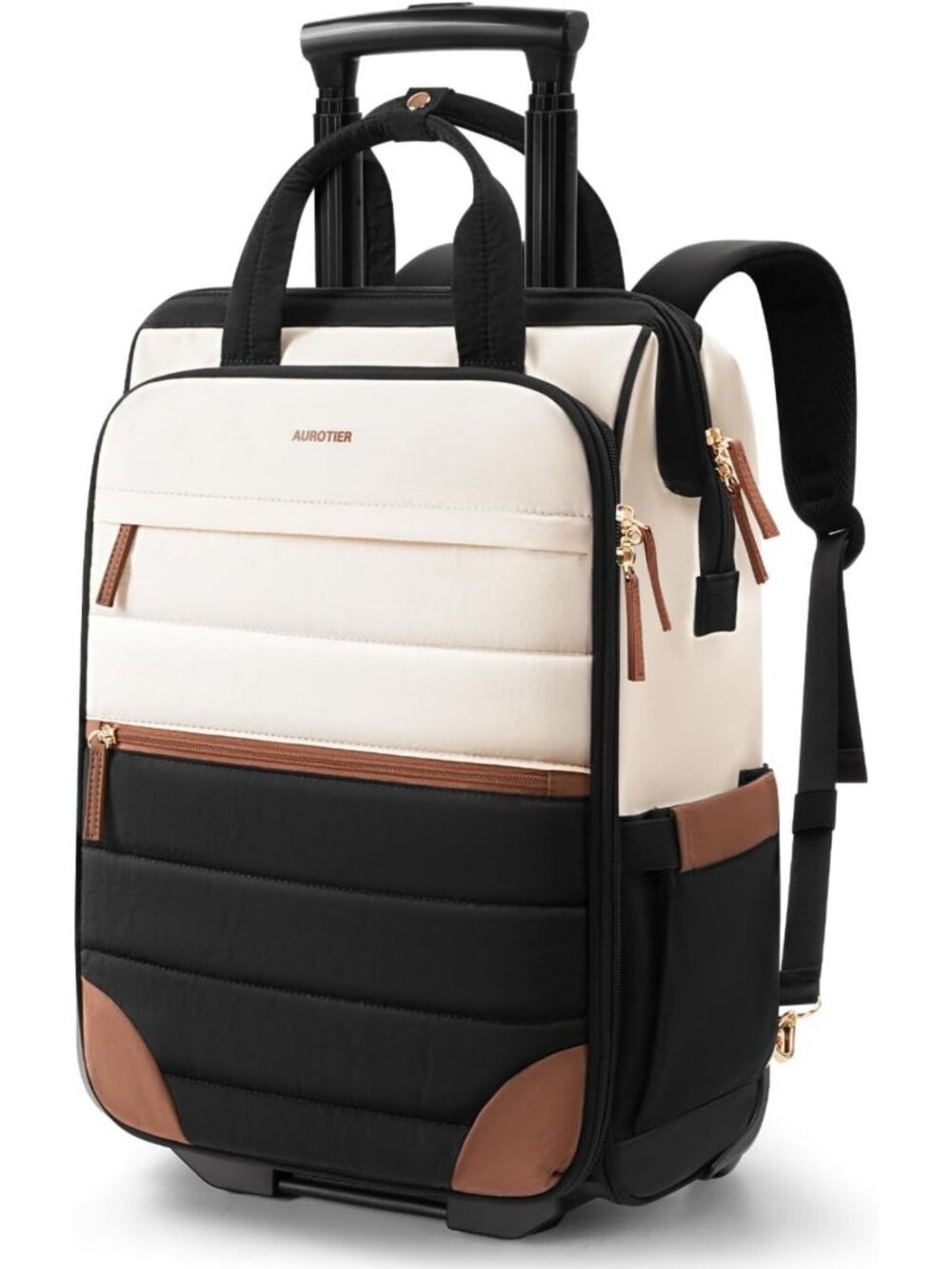 Stylish Rolling Puffer Backpack for Women, Wheeled Travel Laptop Bag, 16